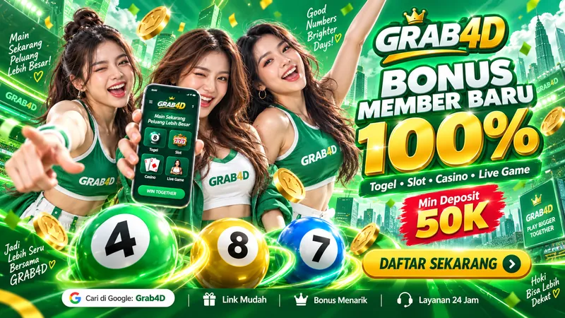 Promo GRAB4D: Bonus Member Baru 100%, Min Deposit 50K